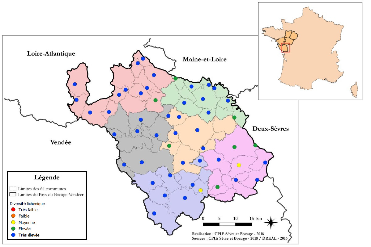 Estimation de la qualité de l’air par la diversité lichénique sur le Pays du Bocage Vendéen